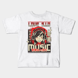 listening music//retro anime v5 Kids T-Shirt